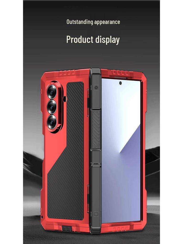 Metalowe etui Z-Fold7 potrójnie odporne z podstawką, zawiasem i miejscem na rysik - Odporna na upadki twarda skorupa dla Fold7