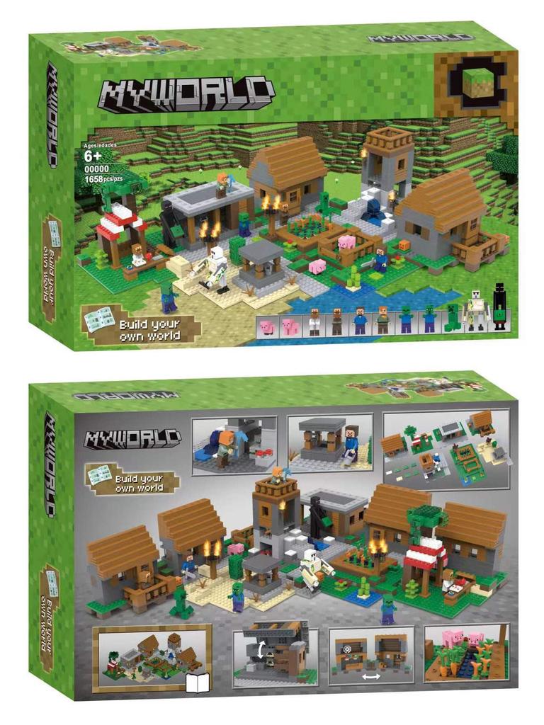 Minecraft Minifigure Set: Block Mechanism, Cave Light, Treehouse, Warhorse, Ocelot, Village Windmill Town