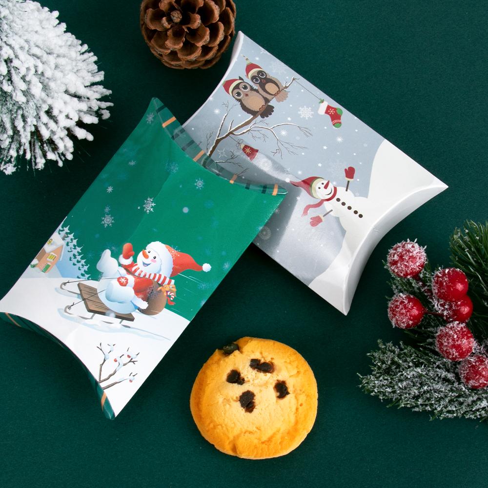12/24pcs Christmas Pillow Shape Treat Candy Boxes Xmas Eve Cookie Gift Packaging Box 2025 Merry Christmas New Year Present Decor