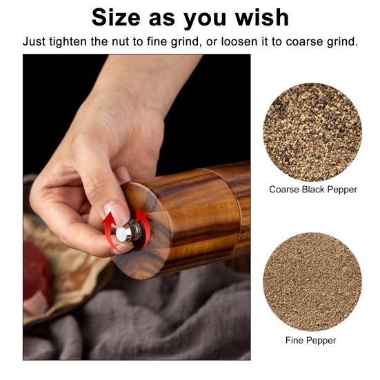 1/2Pcs Pepper Grinder Wooden Salt Pepper Grinding Set with Adjustable Coarseness Refillable Ceramic Core Manual Mill Kitchen Spice Grinder
