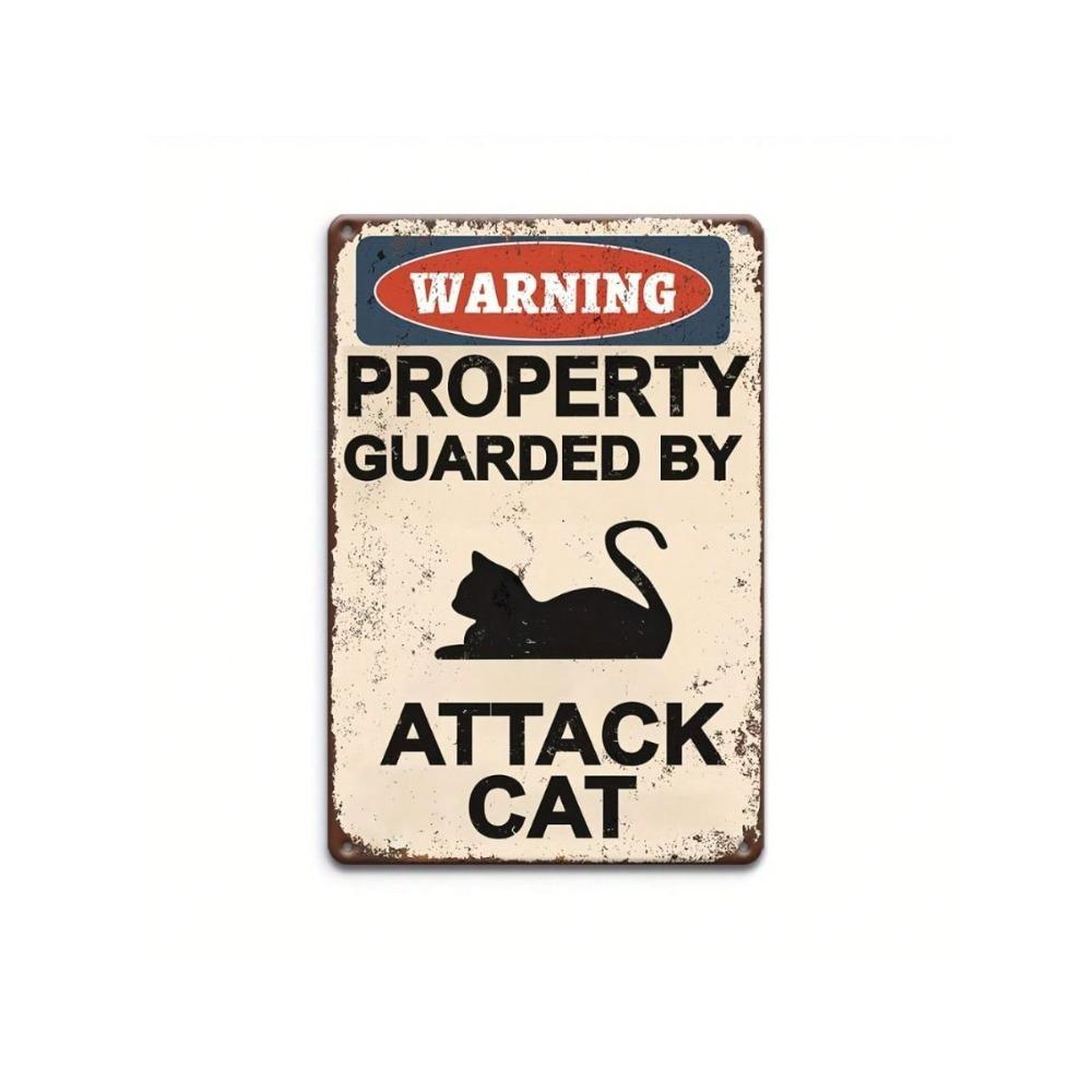 Angry Cat Warning Metal Sign Retro Garage Wall Decor