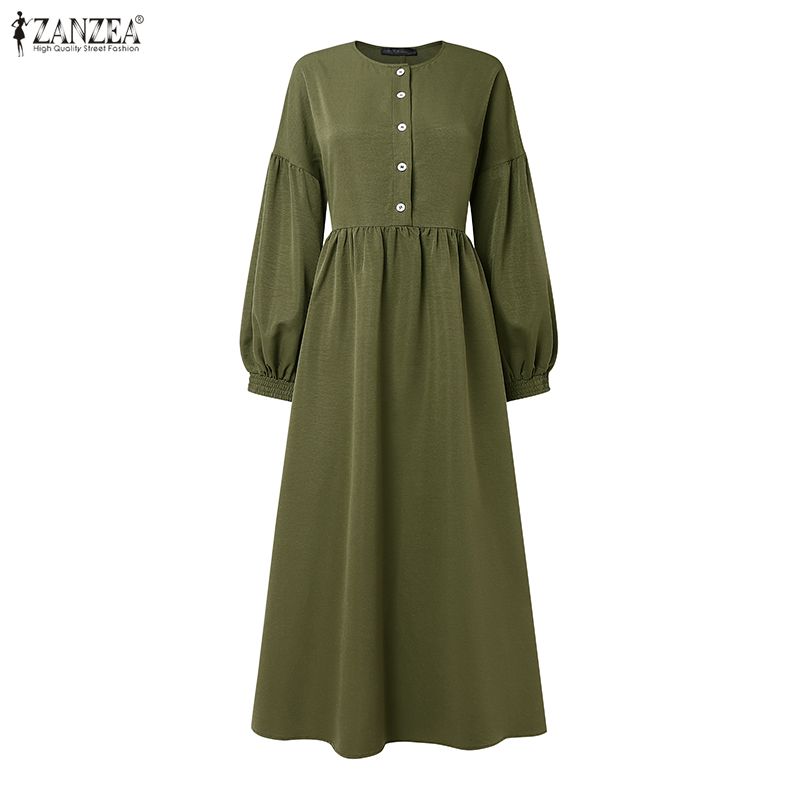 ZANZEA Rochie lejeră cu mânecă lungă, lejeră, cu gât rotund