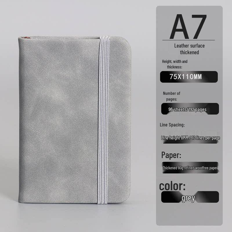 A7 Mini Pocket Notebook with Thick Leather Cover - Retro and Simple Design
