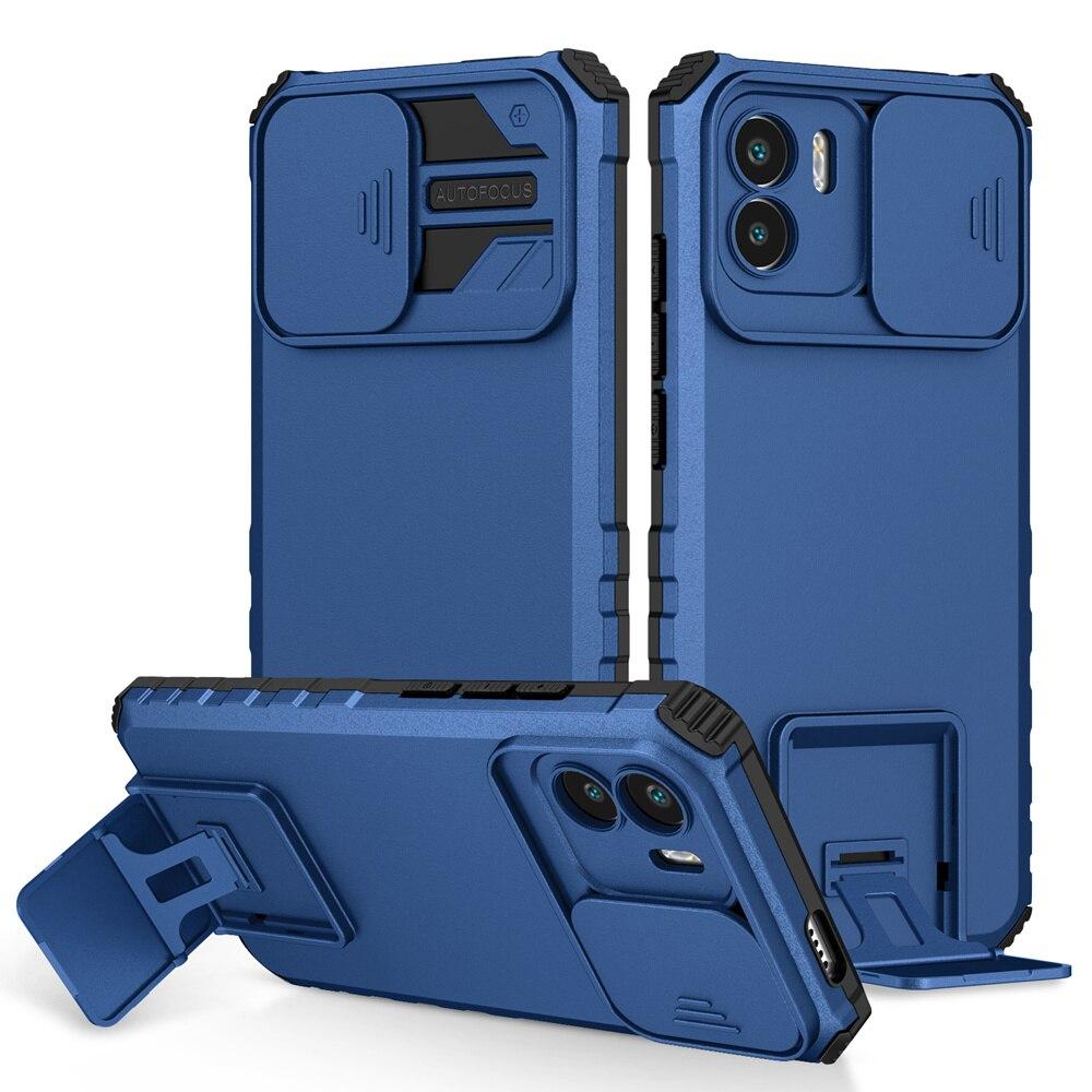 KEYSION Shockproof Case for Xiaomi Redmi A1 10C 10A Push Pull Camera Protection Live Stand Phone Cover for Redmi Note 9 Pro 9S