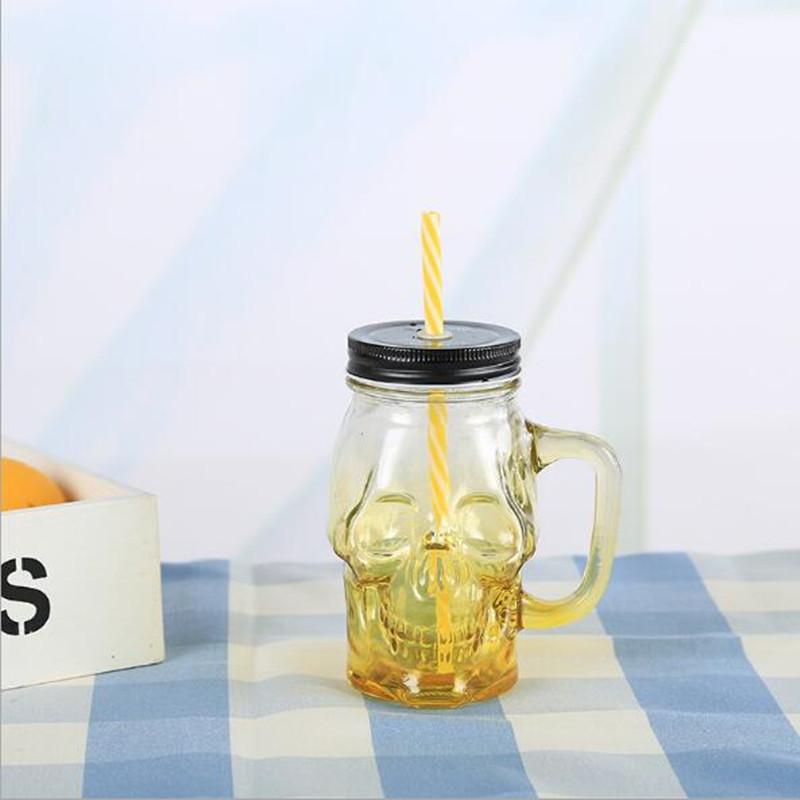 

500 ml Skull Mason Jar Mug Wine Beer Glasses Drink Cup Cocktail Glass With Lid And Straw For Home Bar Party Halloween Decoration 500 ml жёлтый