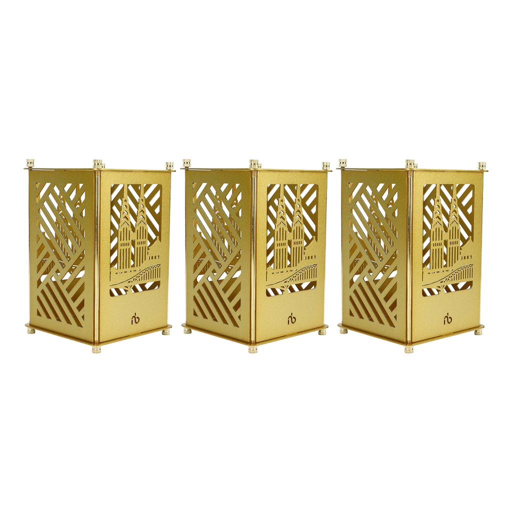 Metal Assembled Pen Holder Gold Architectural Pattern Quadrate Surfaces Plating DIY Pen Holder for