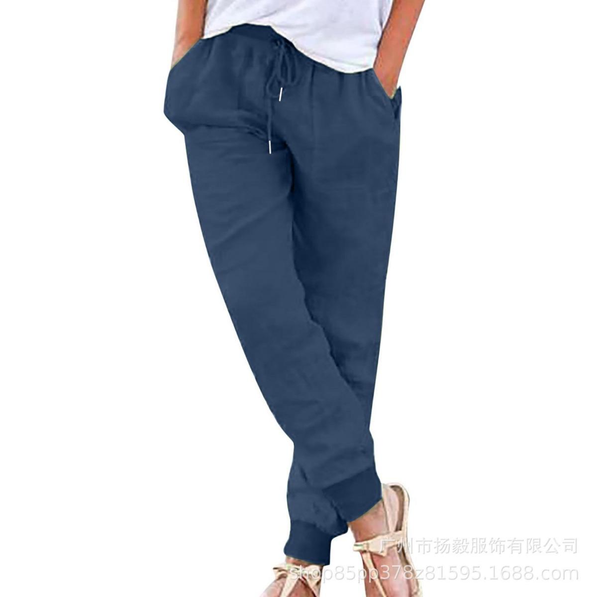 

Разноцветные повседневные брюки из хлопка и льна с эластичной резинкой на талии и карманами XXL тёмно-синий