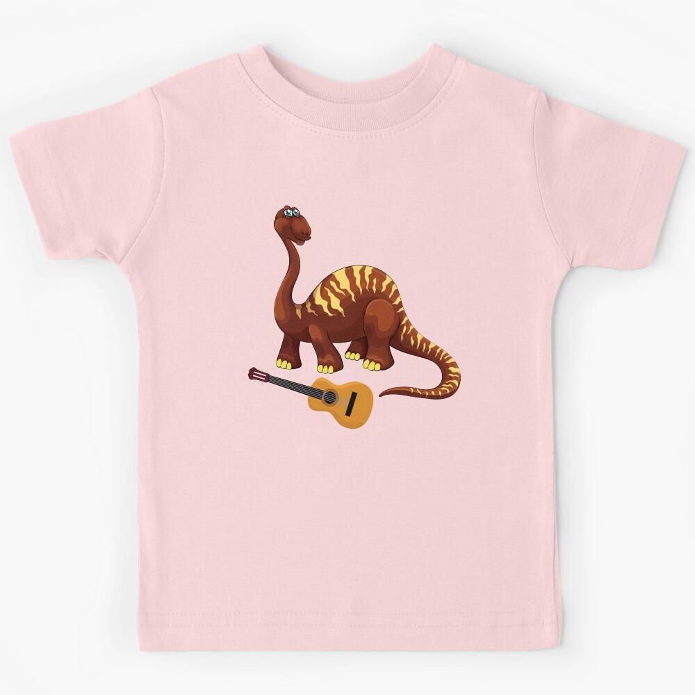 Dinosaur Playing Guitar ,Funny Good Dinosaur Guitar Lovers Chestnut Design Kids T-Shirt 110
