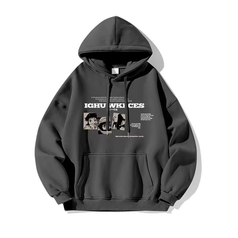 

Мужской свитер с капюшоном, повседневный свободный модный топ с буквенным принтом, универсальное пальто 3XL темно-серого