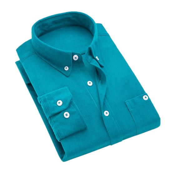 Männer Vintage Turn Down Kragen Cord Knöpfe Plus Größe Business Slim Hemd