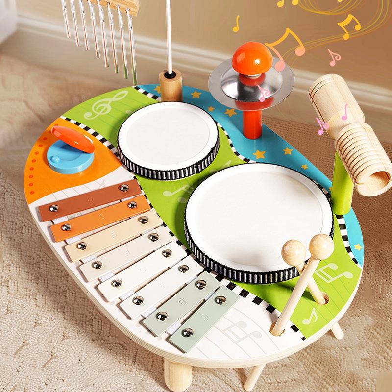 Children'S Wooden Multi-Functional Drum Kit Percussion Organ Chimes Percussion Instrument Music Enlightenment Early Education Educational Toys