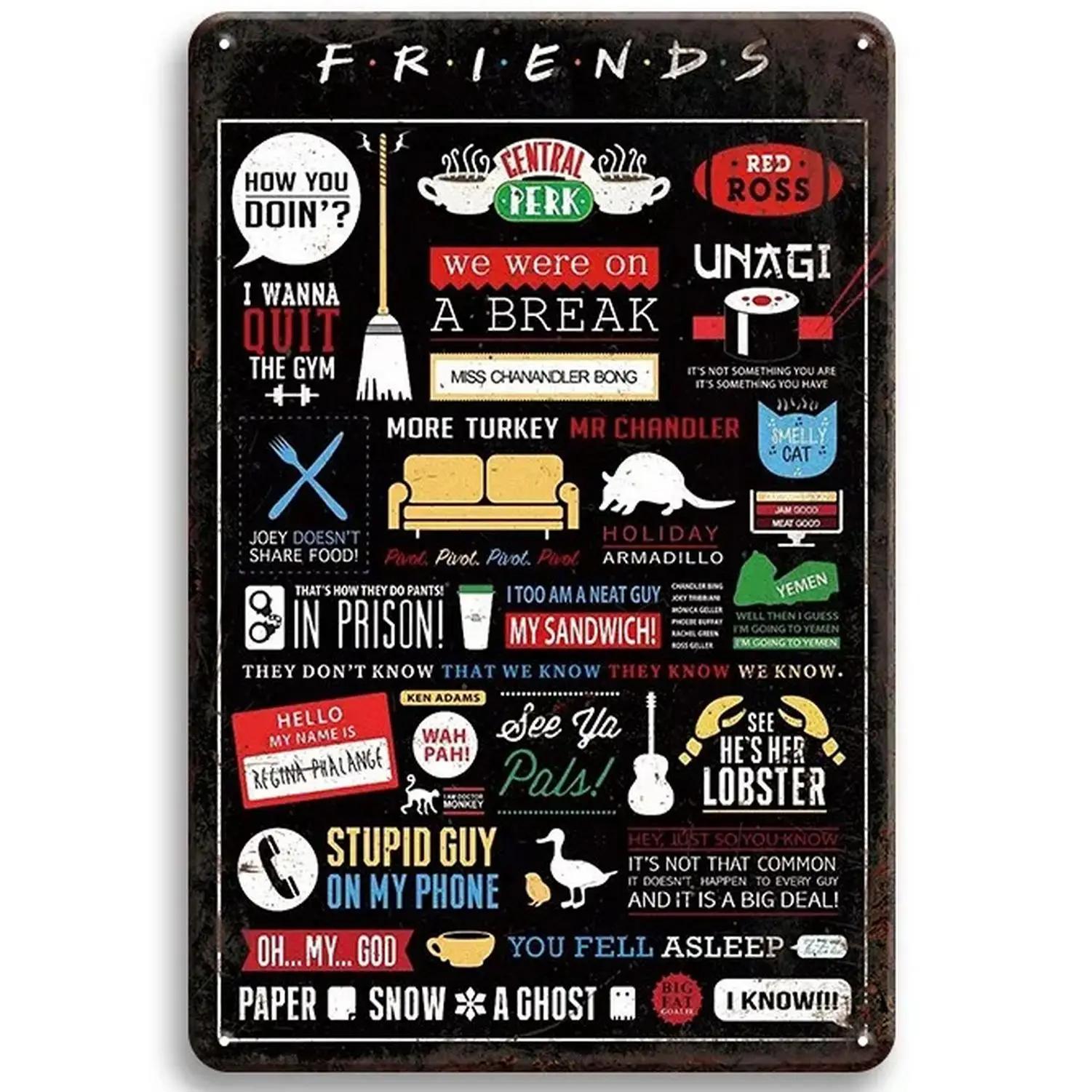 Металлические таблички Друзья Центральная кофейня. Идеально для кафе, бара - Декоративные жестяные таблички для стены.