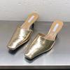 Square Toe Slippers Women High Heels Kitten Sandals Shoes Mules Fashion Summer 2025 New Leather Dress Pumps Casual Sandalias