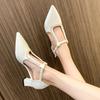 Black Beige Elegant Pointed Toe Ladies Office Work Shoes Spring Summer New T-straps Women's Mid Heels Hollow Out Dress Pumps