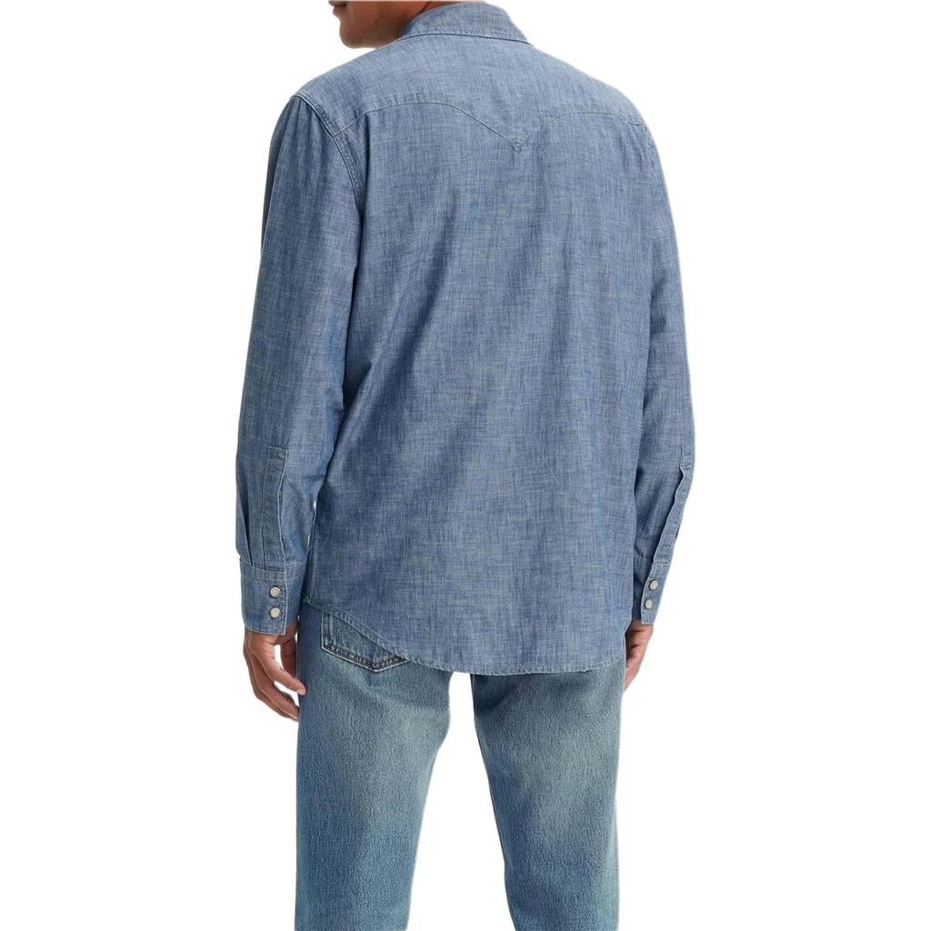 Levis Barstow Standard Fit Lightweight Western Shirt Solid Point Collar Button Denim Long Sleeve Shirt Men Shirts Blue 85744-0067