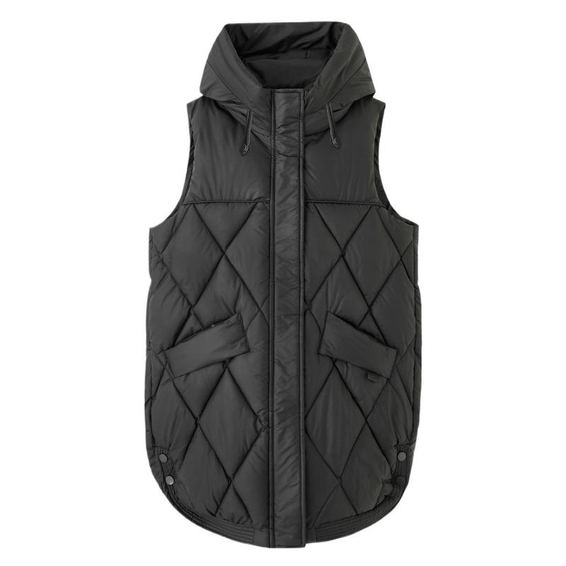 Rhombus Vest Women's Autumn and Winter New Thin Large Size Slim Hooded Vest Down Cotton Vest Women
