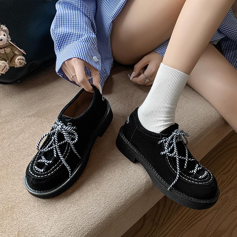 Fashion 2025 New Women Cow Suede Leather Sneakers Training Sport Shoes Contrast Casual Round Toe Cross-tied Low-heel Shoes Sneakers