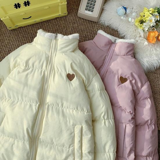 Kvinner Vinter bomullsfrakk Myk tykk plysj polstret stativ Krage Halsbeskyttelse Langermet Ensfarget glidelåslukking Varme vindtette lommer