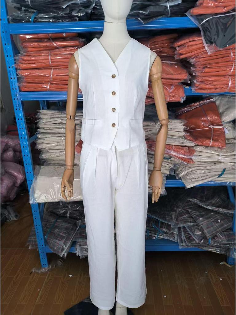 2024 Europejska i Amerykańska Moda Damska Bezrękawnik i Spodnie Casual z Niskim Stanem Zestaw na Wiosnę/Lato