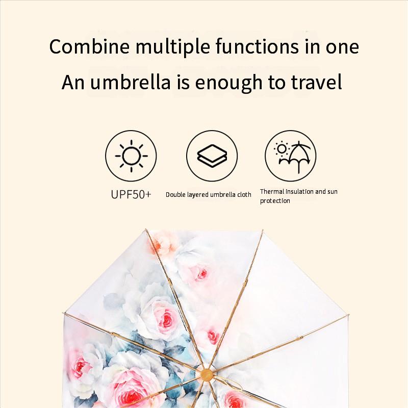 Three-Fold 8-Bone Double-Layer Double-Flower Vinyl Sun Protection Umbrella Uv Protection For Women Sun And Rain Dual-Purpose Sun