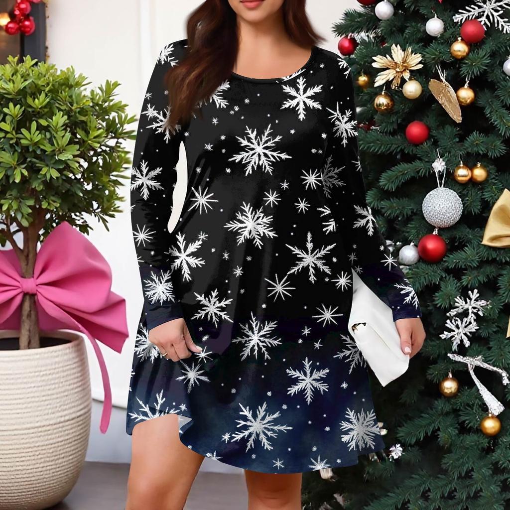 Dámské ležérní šaty s gradientním potiskem, kapsou, kulatým výstřihem a dlouhým rukávem ve větších velikostech na jaro/podzim