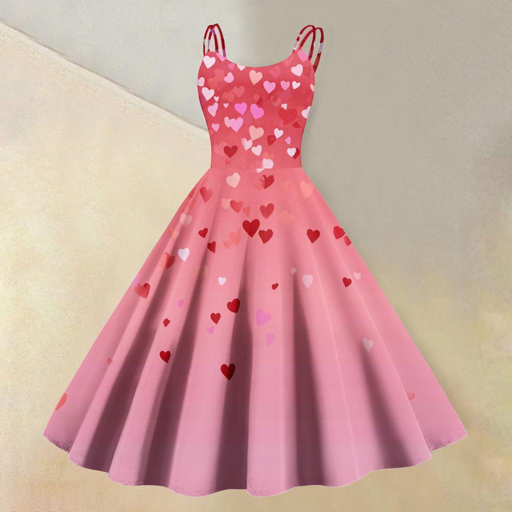 Women's Valentine's Day Love Heart Print Sexy Off Shoulder Vintage Dress