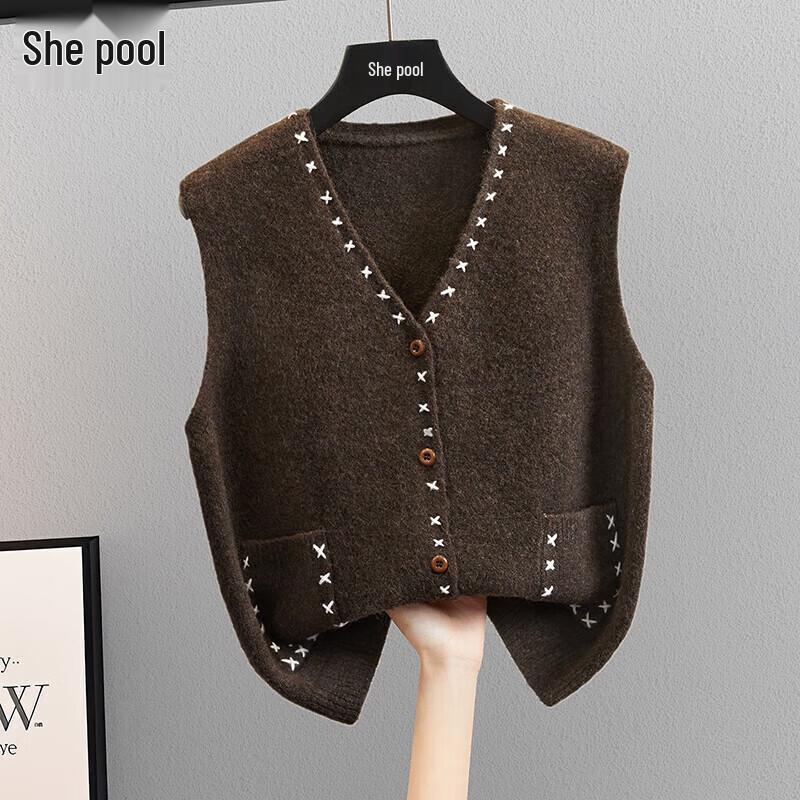 

Женский вязаный жилет в стиле ретро с контрастной отделкой One Size