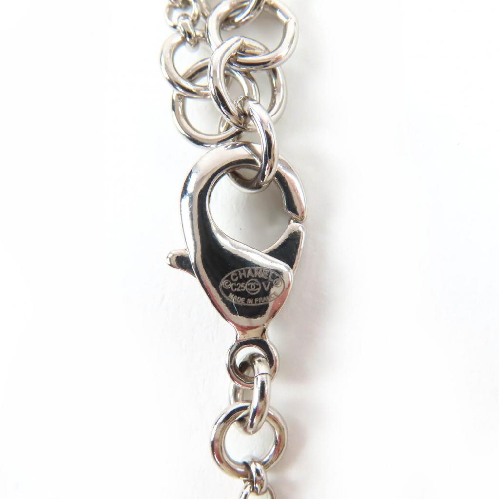 Pristine CHANEL Necklace COCO Mark Faux Pearls and Rhinestones Silver C25V Used