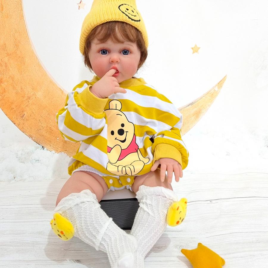 

BZDOLL 60cm 24 Inch 3D Paint Skin with Vascular Vein Soft Vinyl Smiling Reborn Baby Doll for Girl Princess Toddler Gift cloth body doll