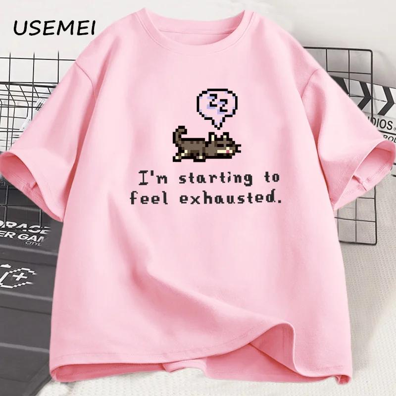 Unisexs Printed Tshirt 100 Looselyfitting Comfortable Sleepy Cat Highquality Shortsleeved Tshirt