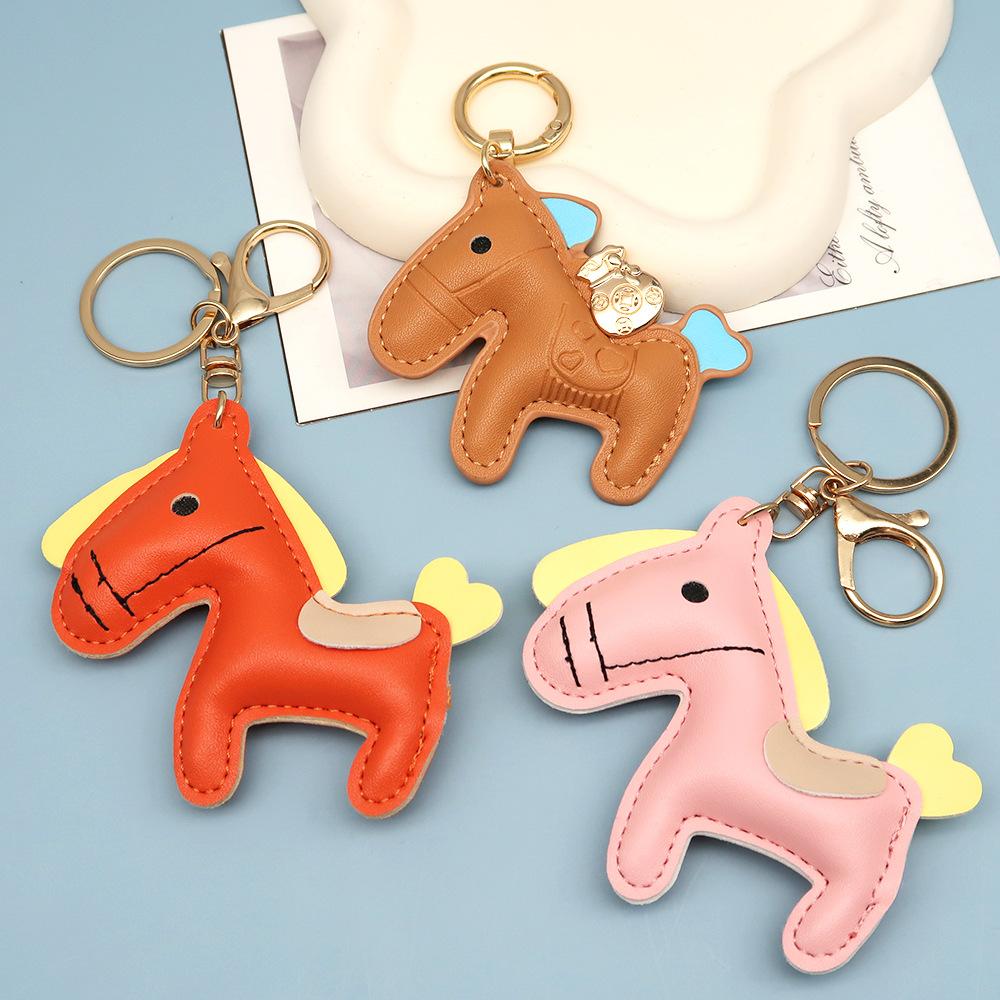 Women's Bag Charm Decoration Bag Pendant Cartoon Rocking Wooden Horse Women's Leather  Bag Charm Key Chain Cute Bag Accessories Gifts