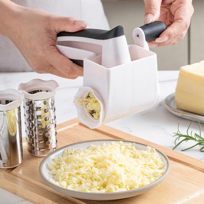 Handkurbel-Käsereibe, professioneller 2-in-1-Reibe mit feinen, groben Trommeln für Parmesan, Mozzarella und Schokoladennüsse