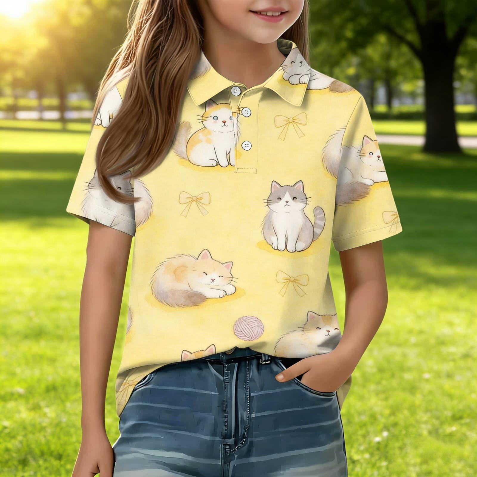 

Kids Casual Short Sleeve Polo Shirt Animal Pattern Printed Lightweight Comfortable Breathable Tee Top for Everyday Wear 140