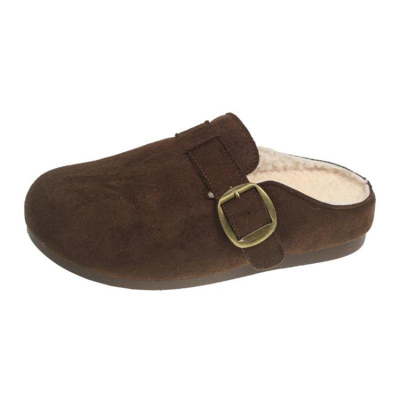 Thick-soled bag head and half-towed women, velvet and thicker warm in winter, soft-soled lazy people pedal Doudou shoes with one foot