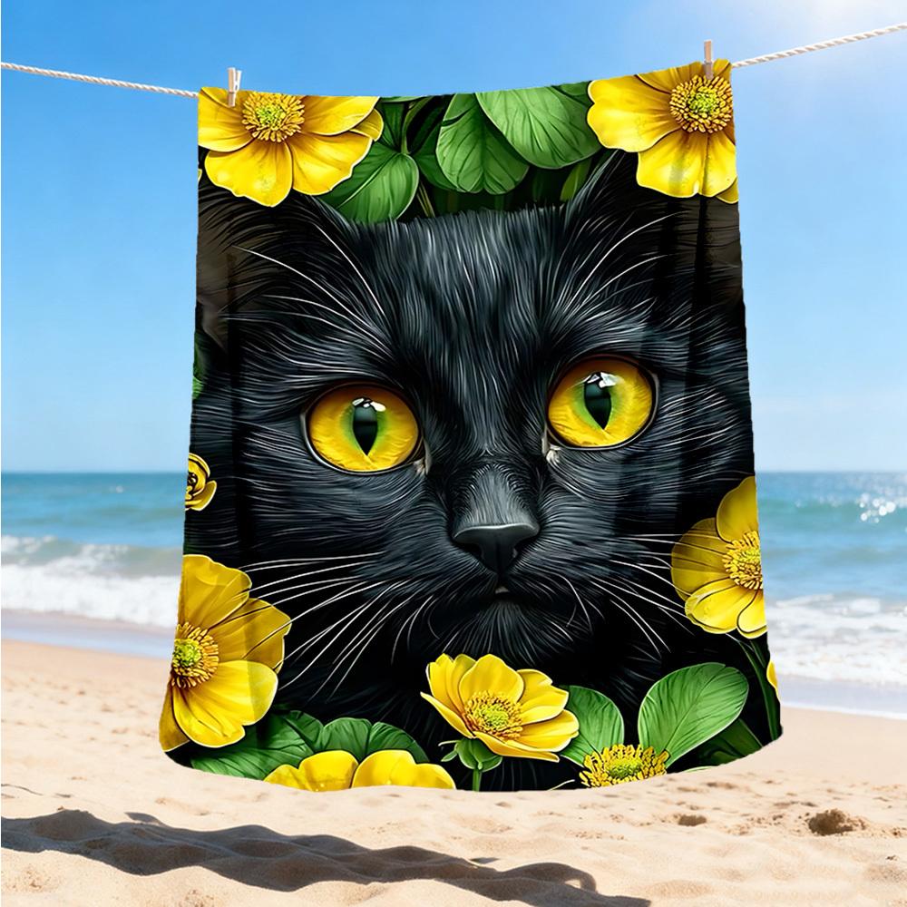1pc Black Cat Print Print Outdoor Blanket, Lightweight Polyester,