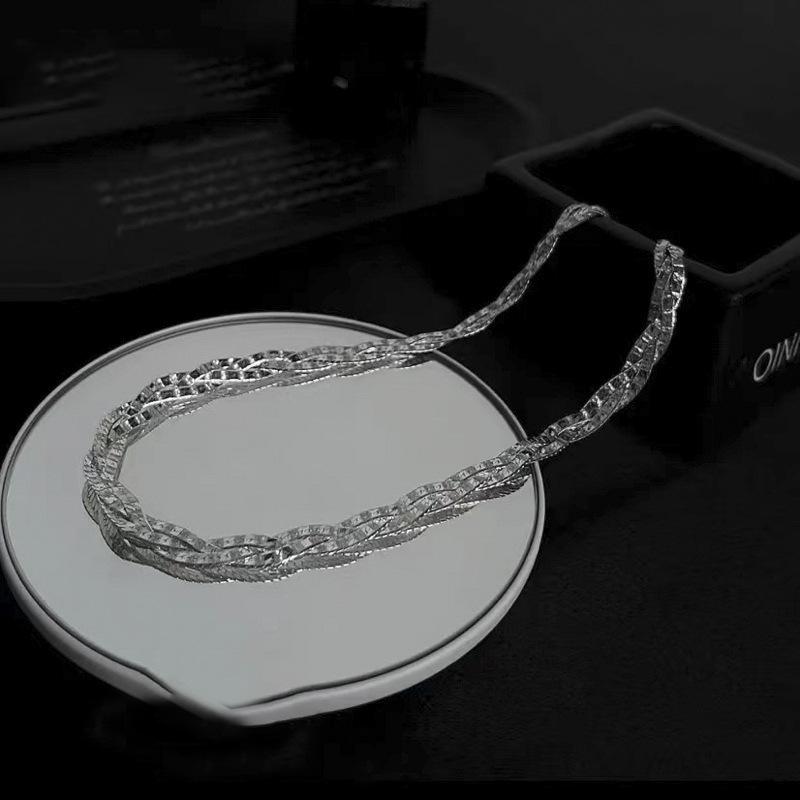 Italian Flash Woven Snake Bone Chain 925 Sterling Silver Necklace Fashionable Simple High-end Three-layer Collarbone Chain for Men and Women