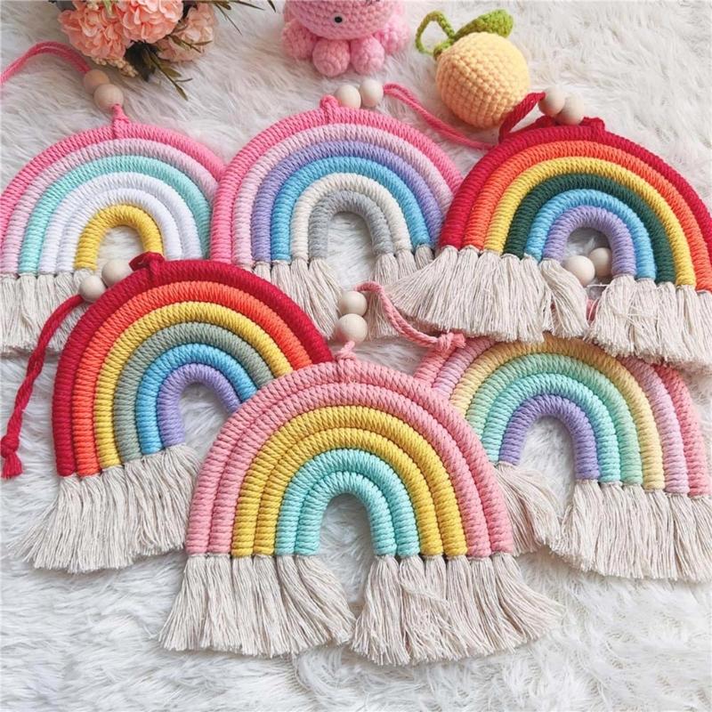BeHandwovens Cotton Rope Rainbow Tassels Wall Car Pendants Rainbow Wall Hangings Holiday Decorations