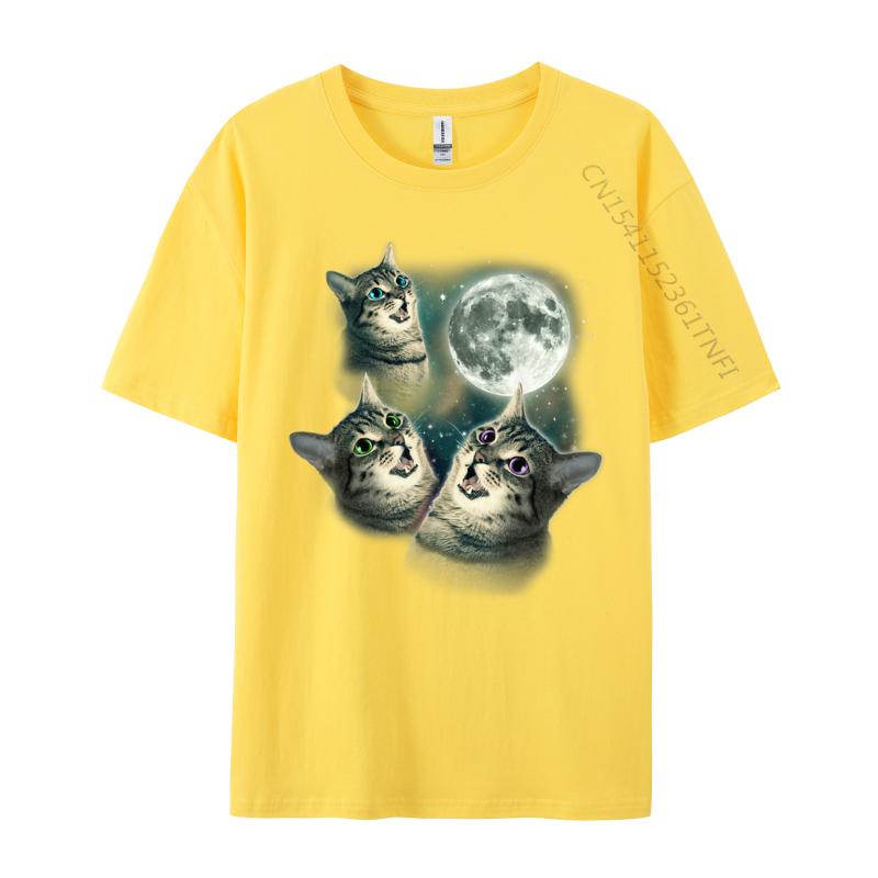 Funny Cat Three Cat Moon 3 Wolfs New Coming Man Tshirts Casual Tops Tees Cotton Fabric Birthday Luxury Designer T-Shirts