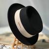 Hat Women's Autumn and Winter Retro British Hat Woolen Top Hat Wide Edge Fashion Versatile Ins Internet Celebrity Flat Top Hat