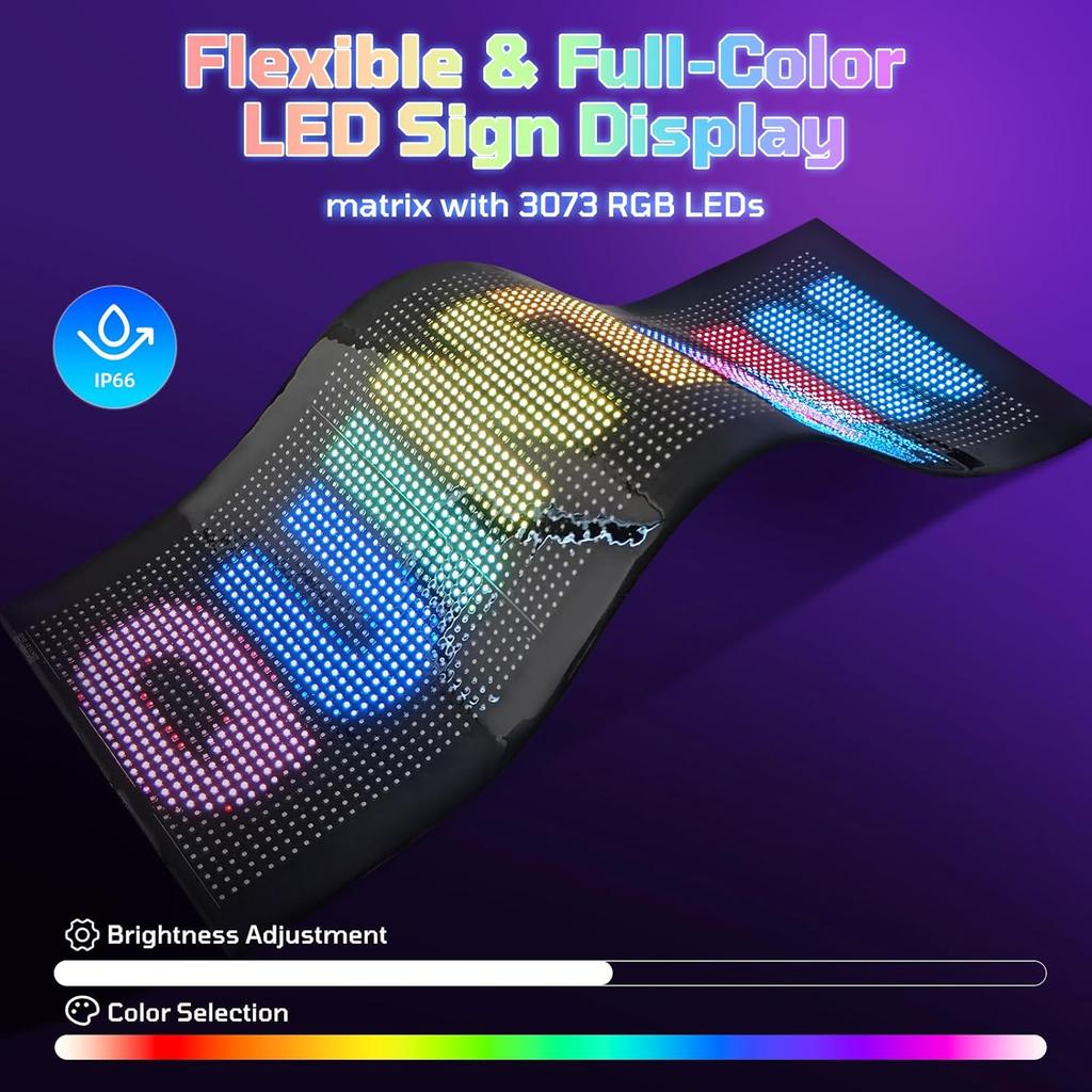 Full Color Double Row LED Light Sign For Car, 12.99''X7.87''' Programmable Scrolling LED Sign For Car, Flexible 5V/2A APP Control  Text Message