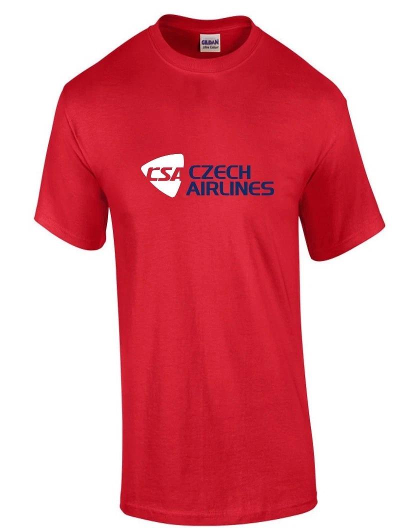 Czech Airlines White Blue Logo Czechoslovakian Airline Red Cotton T-Shirt S