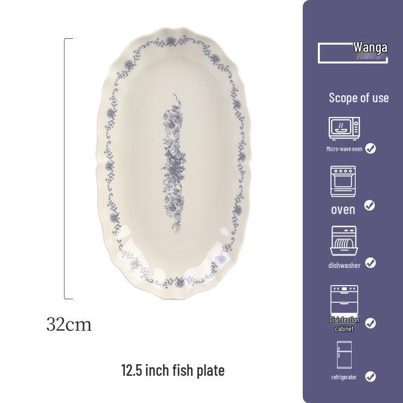 Shunxiang Blue Fog Flower Ceramic Tableware Set: Retro High-End Rice Bowl Plate for Luxurious Dining.