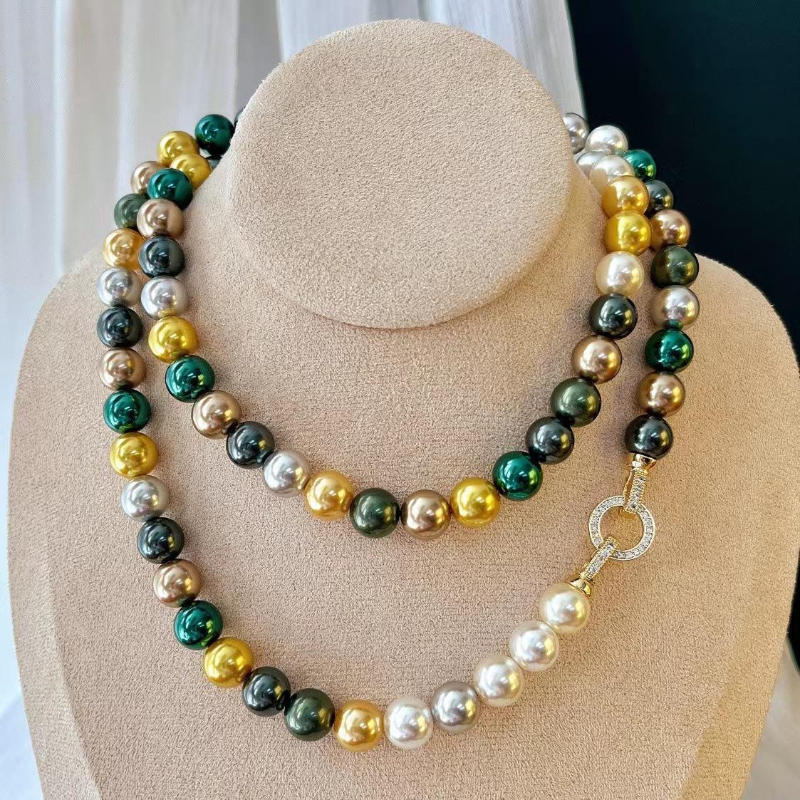 Vintage Morandi Maillard Mixes And Matches Tahitian Peacock Green Shijia Faux Pearl Necklace