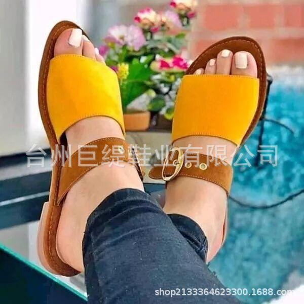 

Wish Amazon supply giant Ti summer foreign trade new flat large size 35-43 women s sandals women 35 жовтий