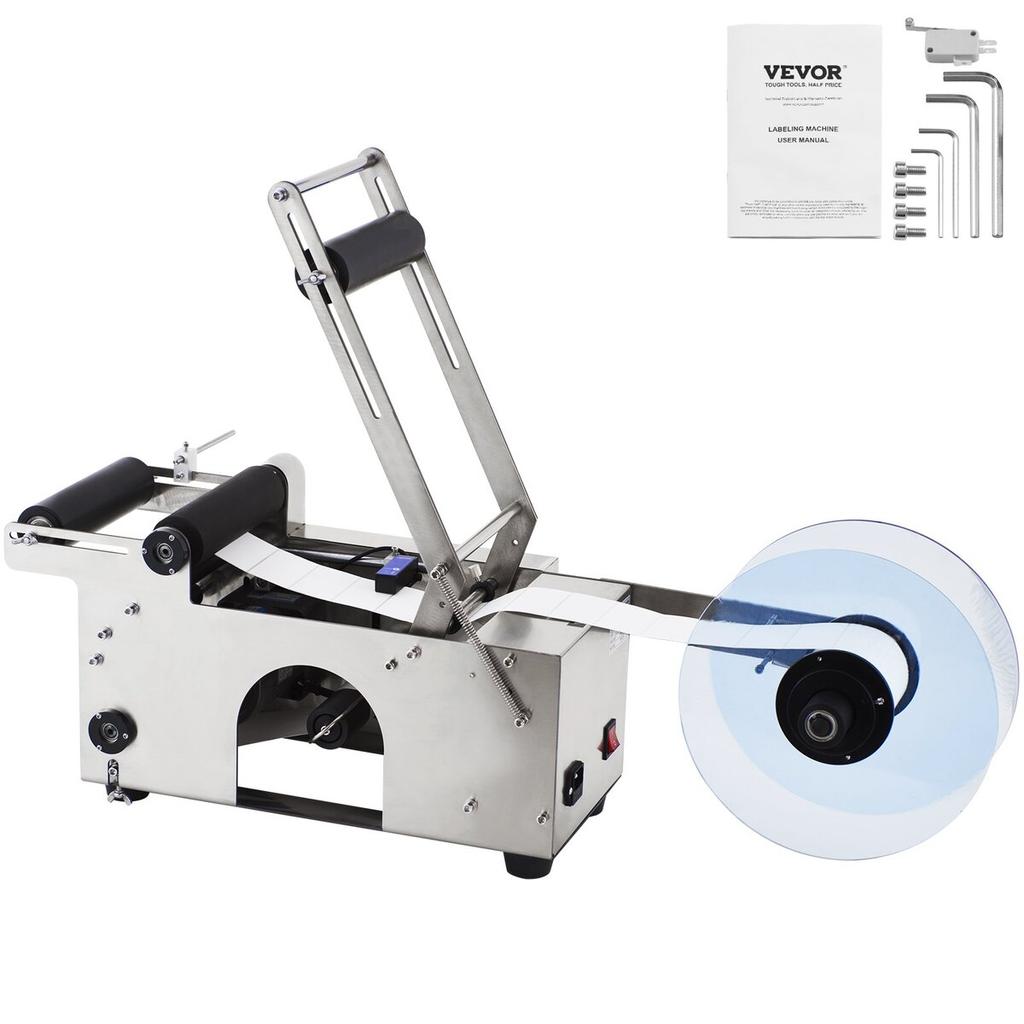 MT-50 Semi-automatic Round Bottle Labeling Machine, Adjustable Bottle Labeler 50pcs/min Label Applicator for Bottles 12-90mm