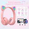 Auriculares Inalámbricos/Alámbricos para Niños Megadream con Límite de Volumen Seguro de 85 dB, Micrófono, Diseño de Luz LED de Oreja de Gato, Bluetooth 5.0, Longitud de Cable de 1 m, Tarjeta TF