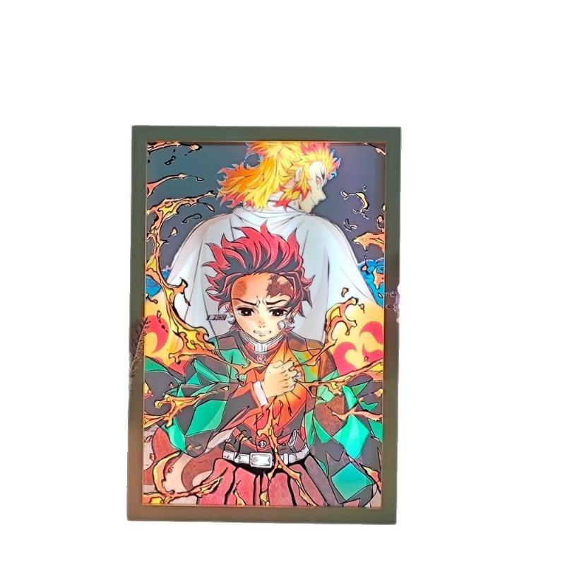 23cm/9.06in Anime Color Light Painting Night ONE PIECE Demon Slayer Peripherals Led Bedroom Table Lamp Crafts Collectible Decor