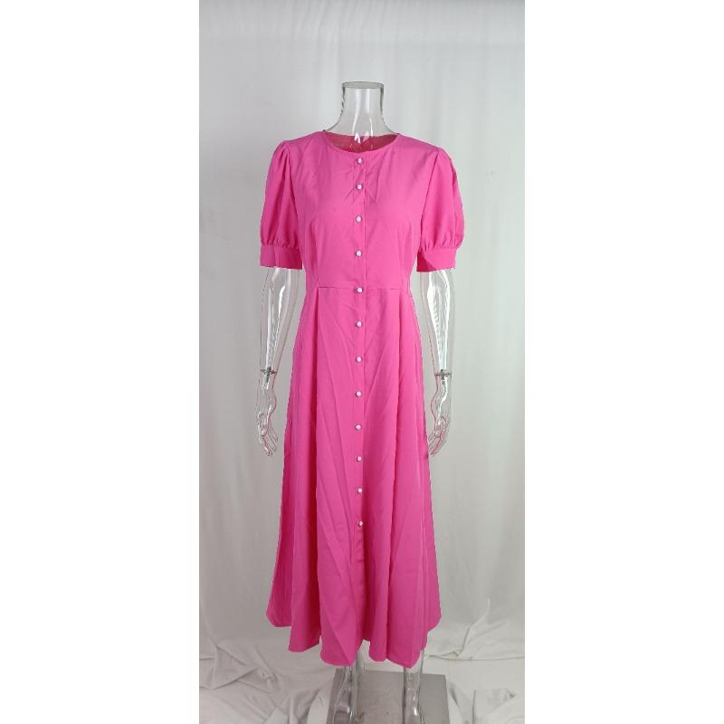Women's Summer Solid Color Temperament High Waist Mid-Length Shirt Dresses