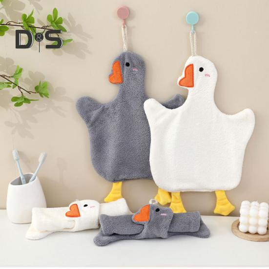 2 Pcs Goose Hand Towel Double Sided Coral Velvet Towel Absorbent Thickened Reusable Wipe Towel for Kitchen Bathroom Cleaning And Drying