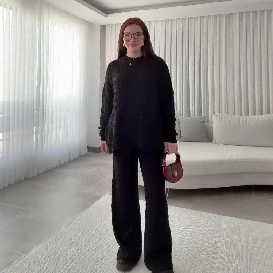 2025 Autumn European & American Women's Casual Knit Sweater and Loose Pants Two-Piece Set